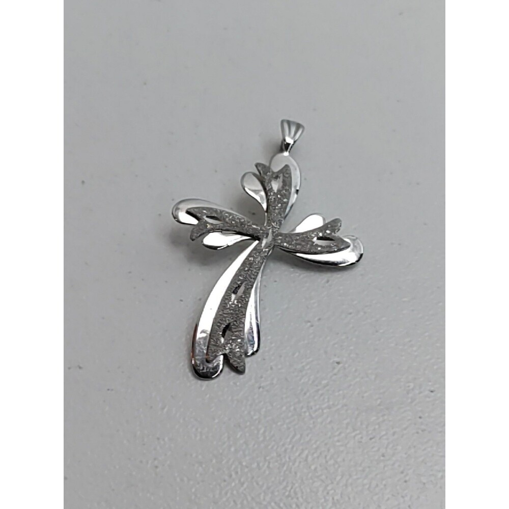 SLC 14K White Gold Smooth & Diamond Cut Cross Pendant 1.6 G